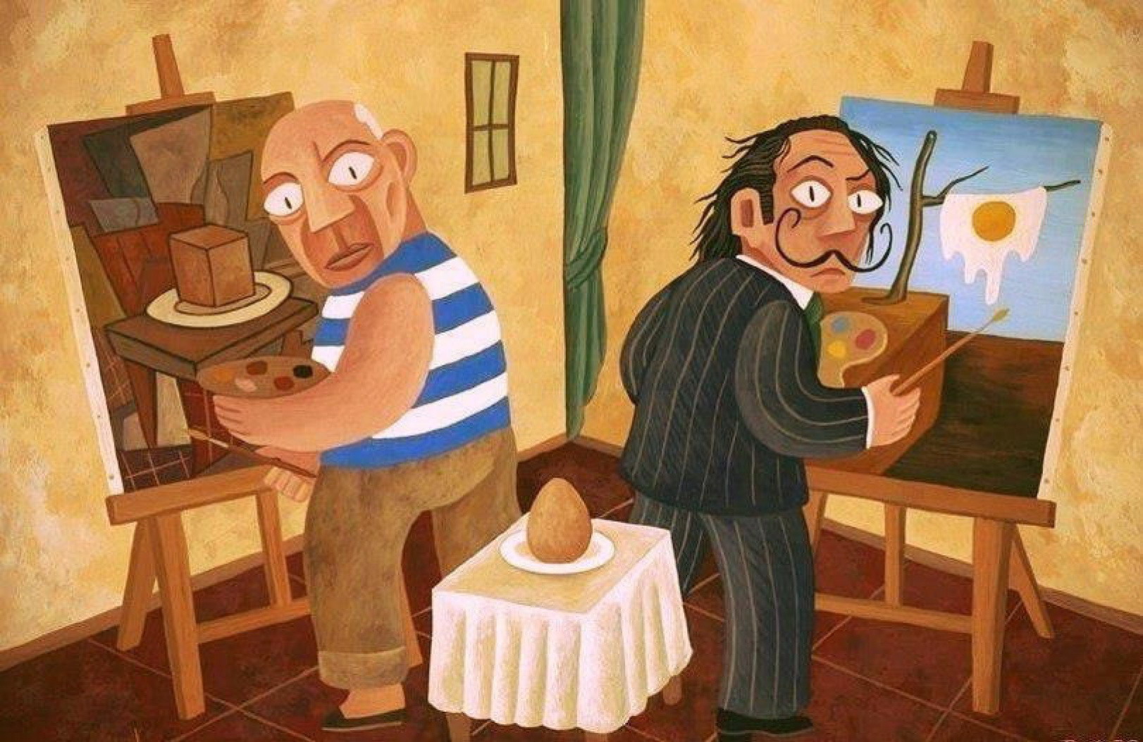 Разных пародия. Пабло Пикассо и Сальвадор дали рисуют яйцо. Завтрак слепого Пикассо. Картина яичница Пикассо. Ван Гог Пикассо дали.